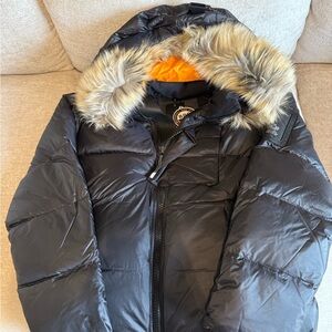 Alpha Industries Black Jacket with Faux Fur and Orange Lining